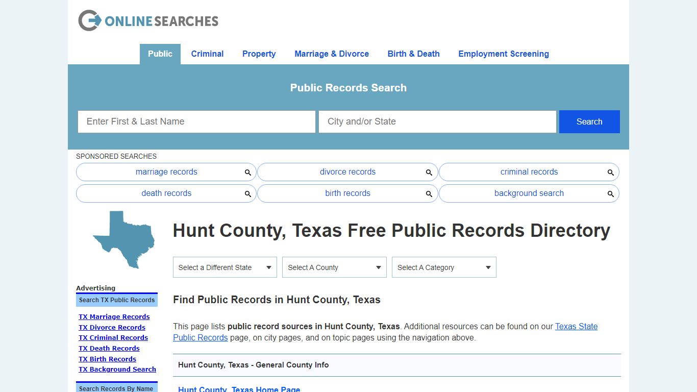 Hunt County, Texas Public Records Directory - OnlineSearches.com